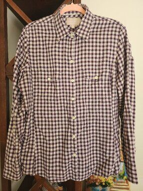 Banana Republic Plaid Shirt L Cotton Button Down Red Blue White Classic Casual